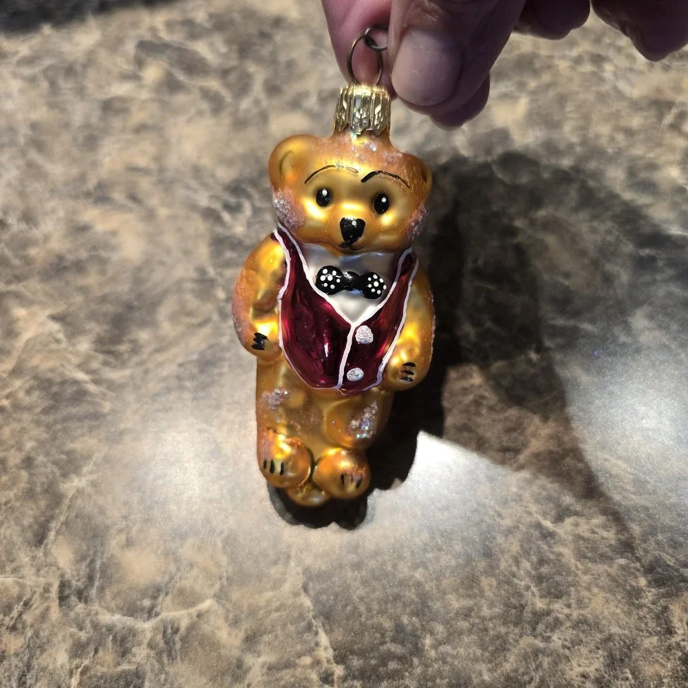 Vintage Christopher Radko‎ Tiny Ted Teddy Bear Blown Glass Ornament